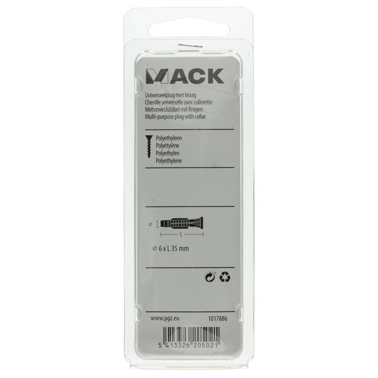 Load image into Gallery viewer, Mack 1017886 - universeelplug met kraag polyethyl.20st 6 x 35 mm | 5 stuks