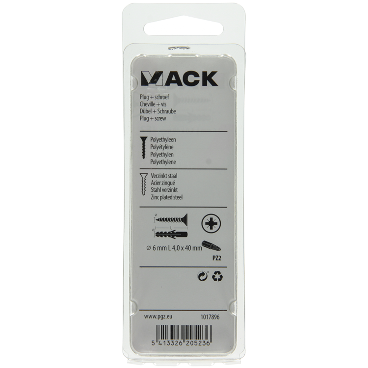 Load image into Gallery viewer, Mack 1017896 - plug + schroef polyethyleen 20 st 6 mm 4,0 x 40 mm | 5 stuks