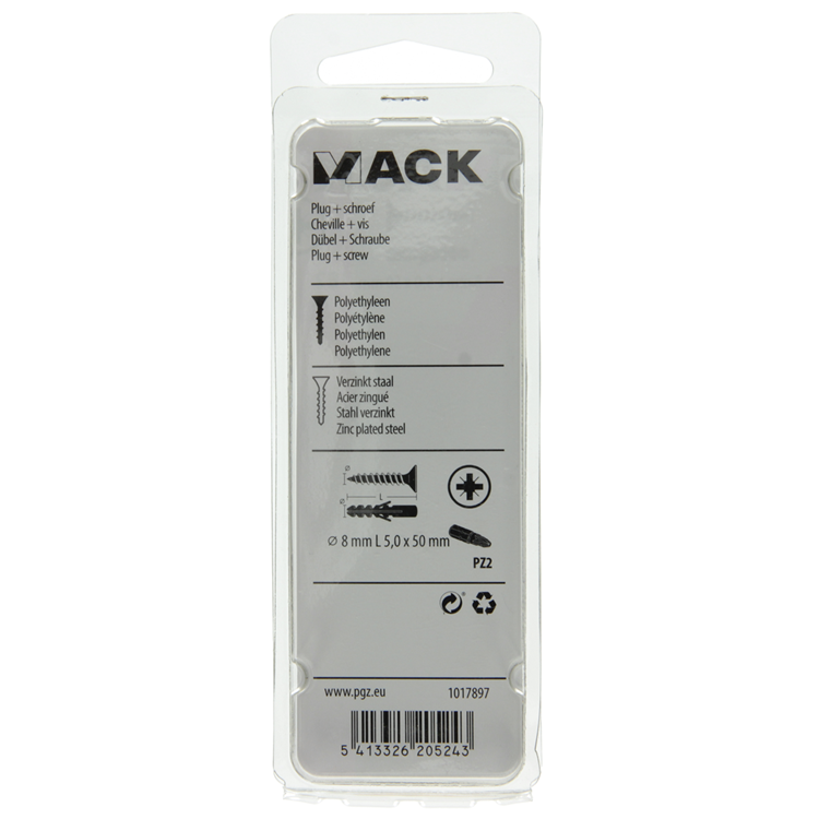 Load image into Gallery viewer, Mack 1017897 - plug + schroef polyethyleen 10 st 8 mm 5,0 x 50 mm | 5 stuks