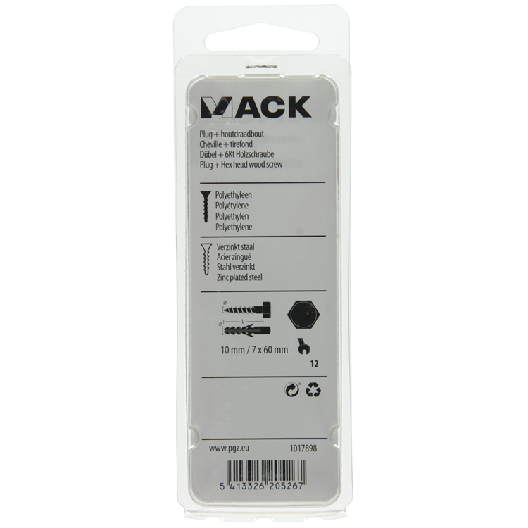 Load image into Gallery viewer, Mack 1017898 - plug + houtdraadbout polyeth 4 st 10 mm 7x60 mm | 5 stuks