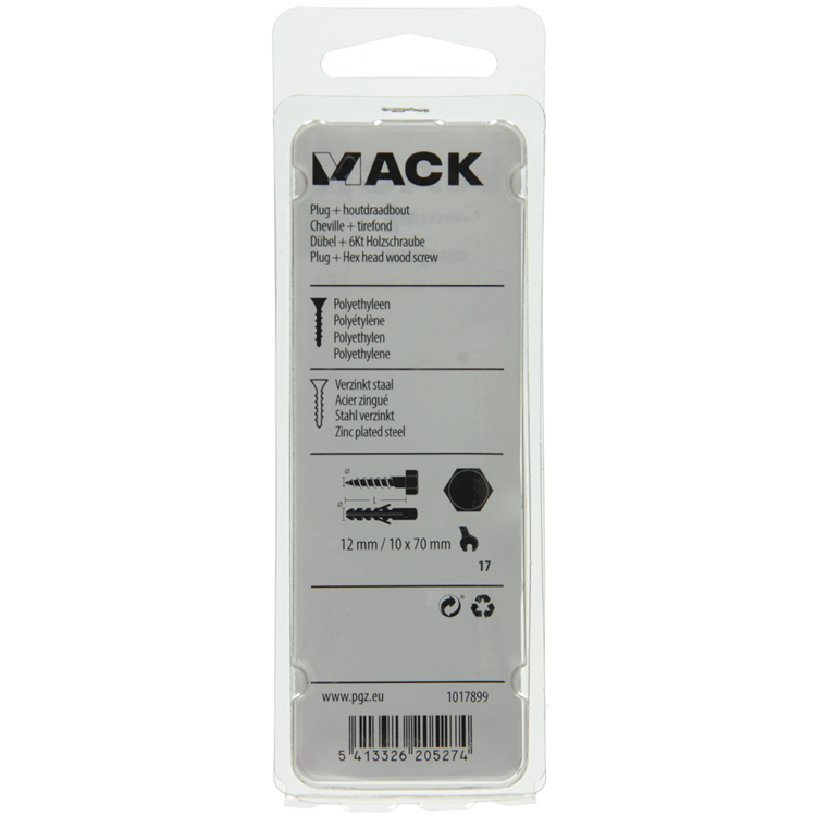 Load image into Gallery viewer, Mack 1017899 - plug + houtdraadbout polyeth 2 st 12 mm 10x70 mm | 5 stuks