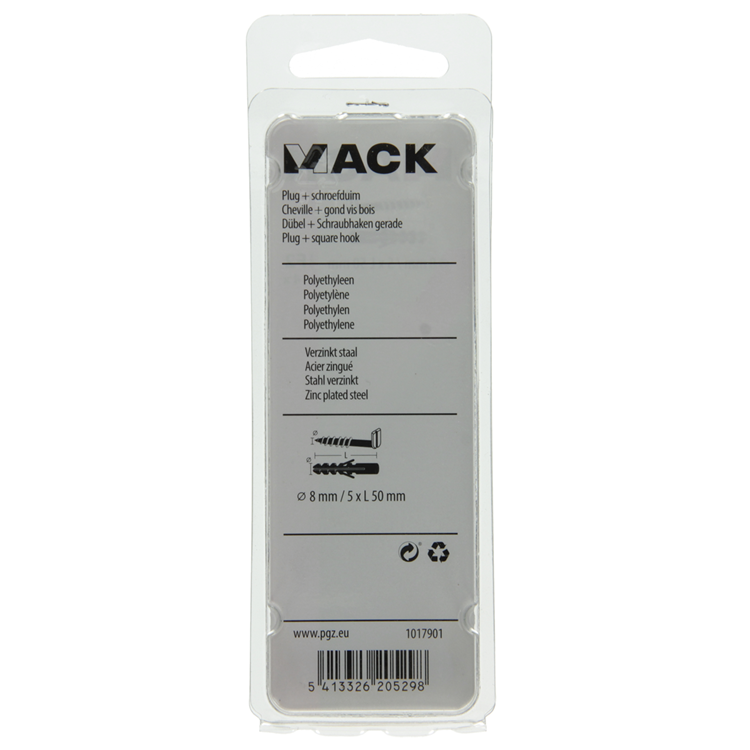 Afbeelding laden in galerijviewer, Mack 1017901 - plug + schroefduim polyeth 4 st 8mm 5x50mm | 5 stuks