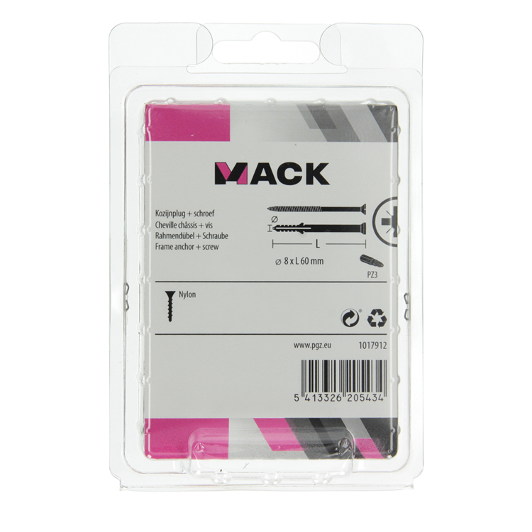 Load image into Gallery viewer, Mack 1017912 - kozijnplug met schroef polyamide 12 st 8 x 60 mm | 5 stuks