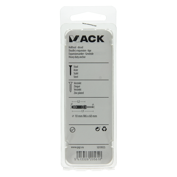 Load image into Gallery viewer, Mack 1019935 - keilbout met draadst. verzinkt 4 st m6 x 60 mm | 5 stuks