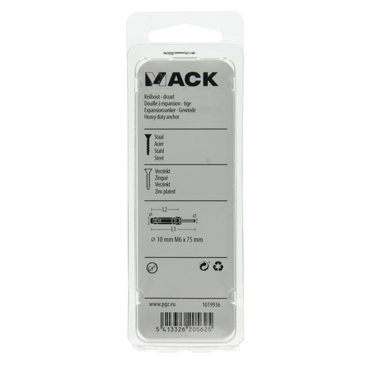 Load image into Gallery viewer, Mack 1019936 - keilbout met draadst. verzinkt 4 st m6 x 75 mm | 5 stuks