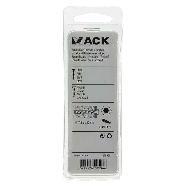Load image into Gallery viewer, Mack 1019958 - betonschroef verzinkt 6kant 4st 7,5 x 50 mm | 5 stuks