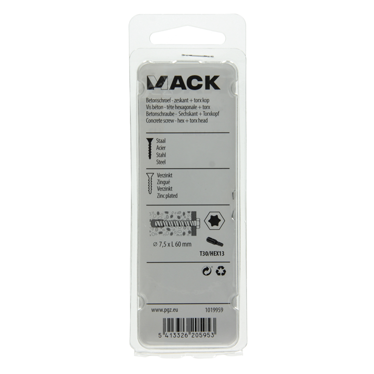 Load image into Gallery viewer, Mack 1019959 - betonschroef verzinkt 6kant 4st 7,5 x 60 mm | 5 stuks