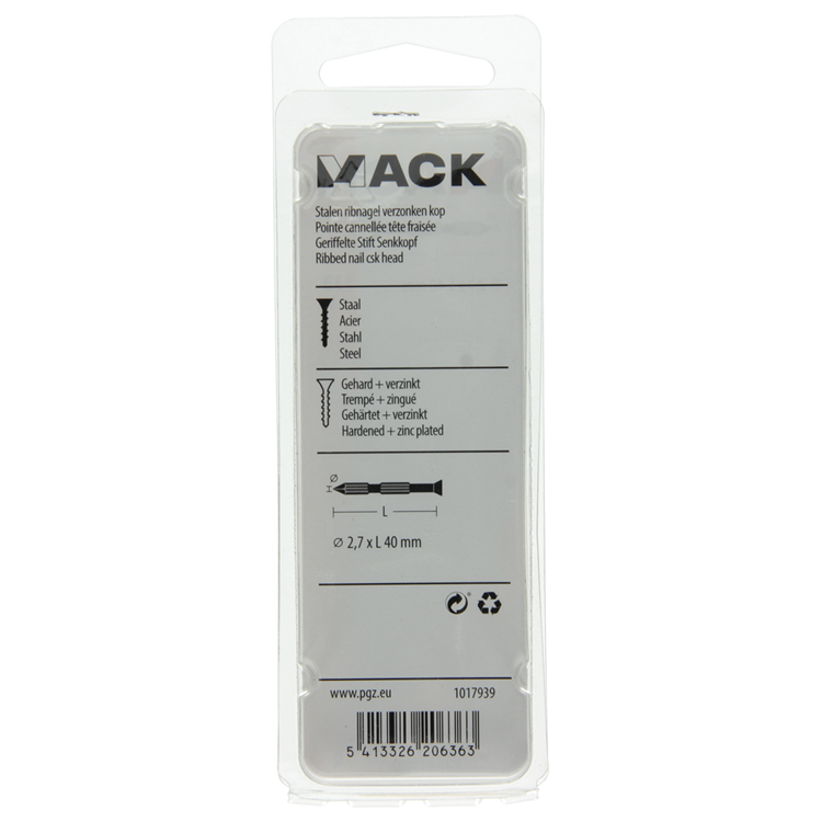 Load image into Gallery viewer, Mack 1017939 - stalen ribnagel vk st.gehard + verz 55st 2,7 x 40 mm | 5 stuks