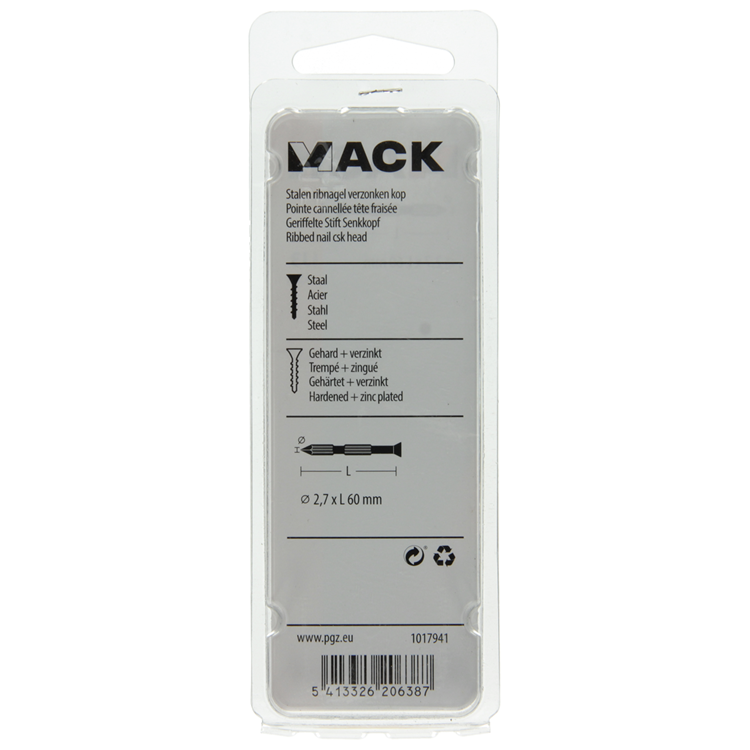 Load image into Gallery viewer, Mack 1017941 - stalen ribnagel vk st.gehard + verz 45st 2,7 x 60 mm | 10 stuks