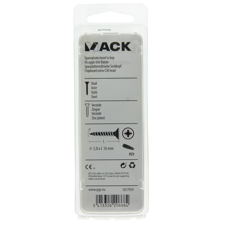 Load image into Gallery viewer, Mack 1017959 - spaanplaatschroef vz kop geelverz 200st 3,0 x 16 mm | 5 stuks