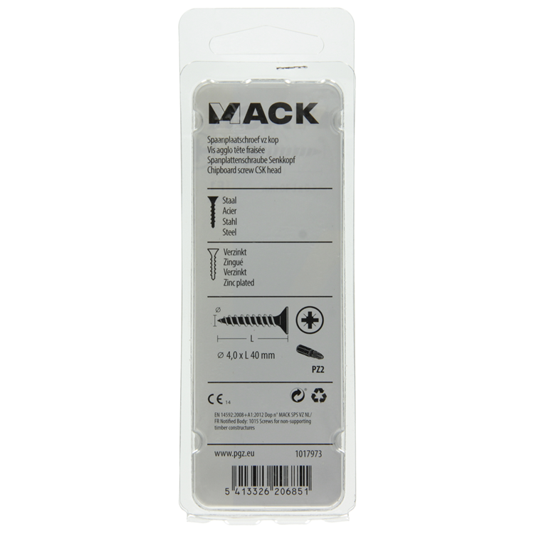 Load image into Gallery viewer, Mack 1017973 - spaanplaatschroef vz kop geelverz. 40st 4,0 x 40 mm | 5 stuks