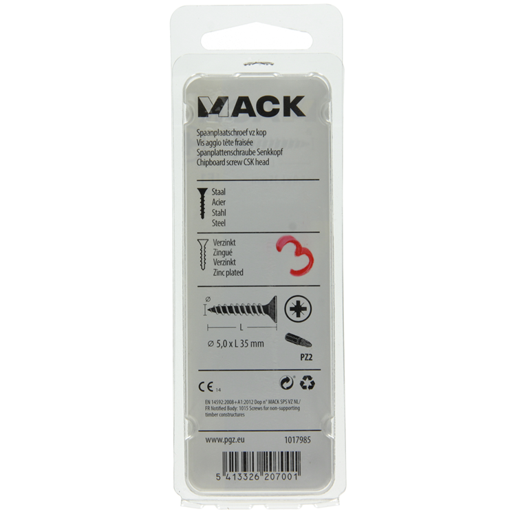 Load image into Gallery viewer, Mack 1017985 - spaanplaatschroef vz kop geelverz. 35st 5,0 x 35 mm | 5 stuks