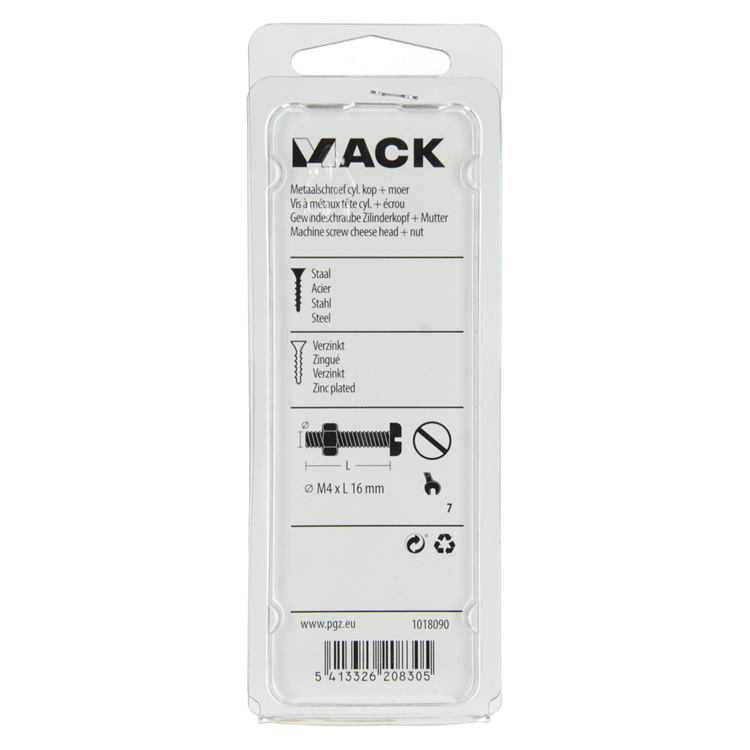 Load image into Gallery viewer, Mack 1018090 - metaalschroef cyl. kop + moer verz. 60 st m4 x 16 mm | 5 stuks