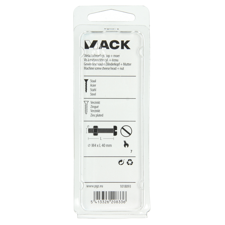 Load image into Gallery viewer, Mack 1018093 - metaalschroef cyl. kop + moer verz. 34 st m4 x 40 mm | 5 stuks