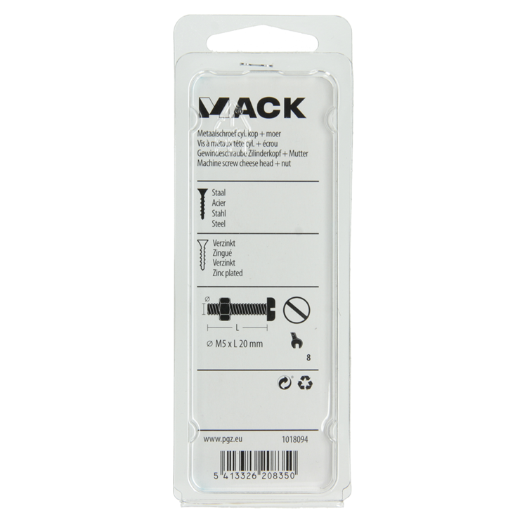 Load image into Gallery viewer, Mack 1018094 - metaalschroef cyl. kop + moer verz. 38 st m5 x 20 mm | 5 stuks