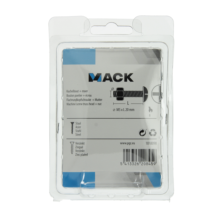 Load image into Gallery viewer, Mack 1018098 - kachelbout + moer staal verzinkt 5 st m5 x 20 mm | 5 stuks