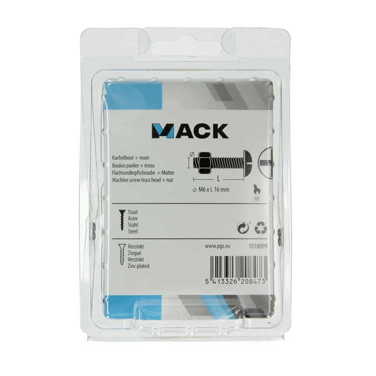 Load image into Gallery viewer, Mack 1018099 - kachelbout + moer staal verzinkt 45 st m6 x 16 mm | 5 stuks