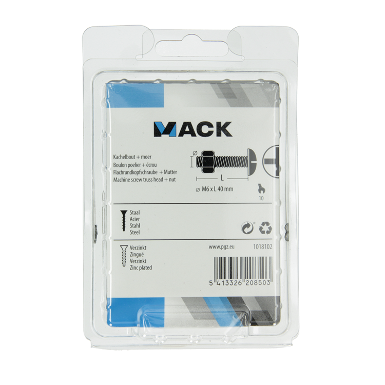 Load image into Gallery viewer, Mack 1018102 - kachelbout + moer staal verzinkt 30 st m6 x 40 mm | 5 stuks