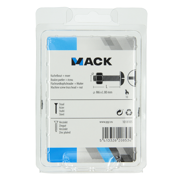 Load image into Gallery viewer, Mack 1018105 - kachelbout + moer staal verzinkt 18 st m6 x 80 mm | 5 stuks