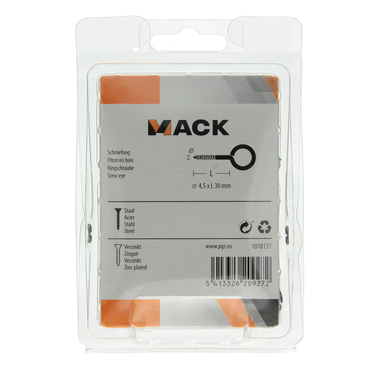 Afbeelding laden in galerijviewer, Mack 1018137 - schroefoog staal verzinkt 25st 4,5 x 30 mm | 5 stuks