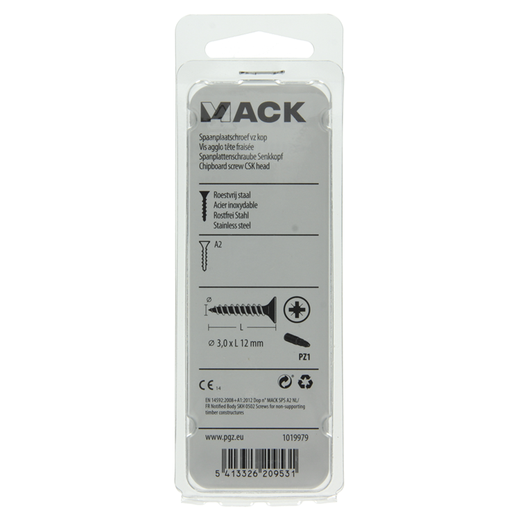 Load image into Gallery viewer, Mack 1019979 - spaanplaatschroef vz kop rvs 130 st 3,0 x 12 mm | 5 stuks