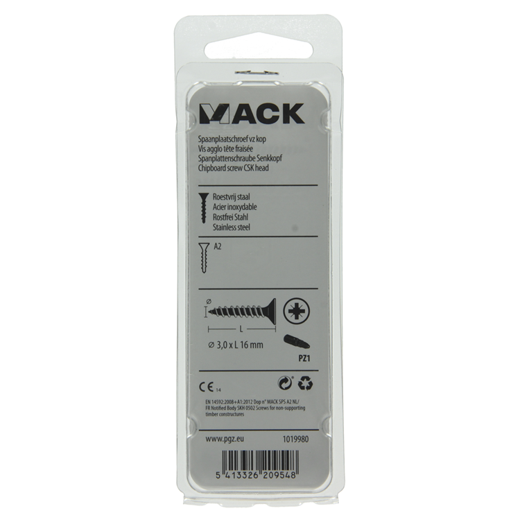 Afbeelding laden in galerijviewer, Mack 1019980 - spaanplaatschroef vz kop rvs 120 st 3,0 x 16 mm | 5 stuks