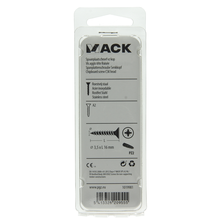 Load image into Gallery viewer, Mack 1019981 - spaanplaatschroef vz kop rvs 110 st 3,5 x 16 mm | 5 stuks