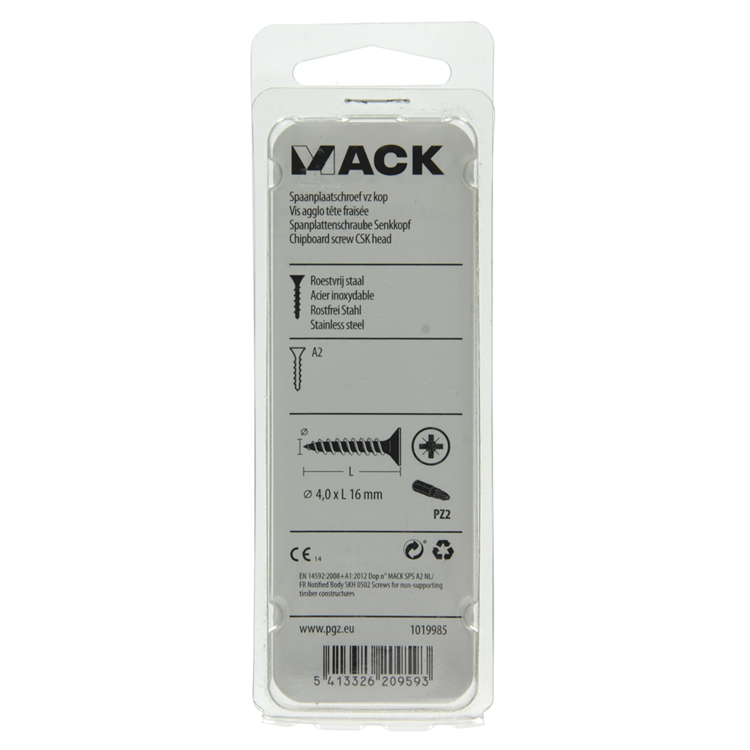 Load image into Gallery viewer, Mack 1019985 - spaanplaatschroef vz kop rvs 90 st 4,0 x 16 mm | 5 stuks