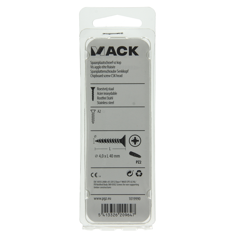 Load image into Gallery viewer, Mack 1019990 - spaanplaatschroef vz kop rvs 40 st 4,0 x 40 mm | 5 stuks