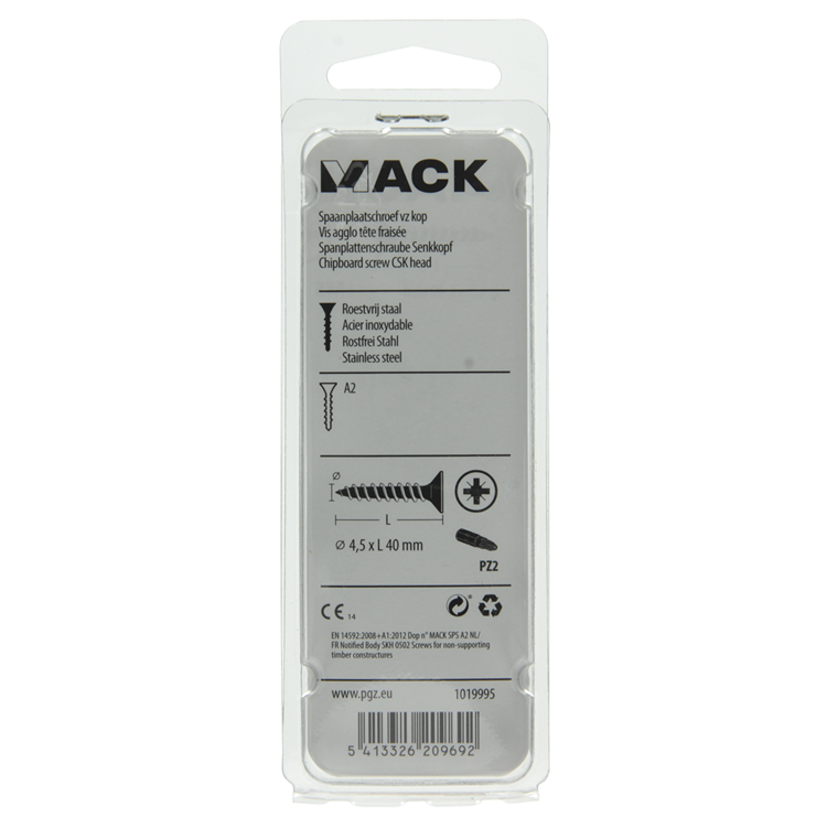 Load image into Gallery viewer, Mack 1019995 - spaanplaatschroef vz kop rvs 40 st 4,5 x 40 mm | 5 stuks