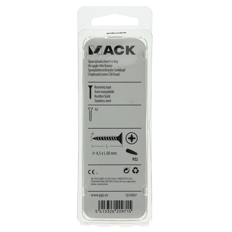 Load image into Gallery viewer, Mack 1019997 - spaanplaatschroef vz kop rvs 27 st 4,5 x 60 mm | 5 stuks