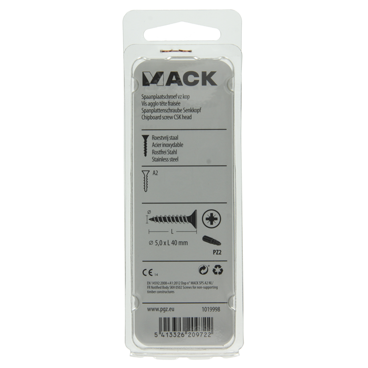 Load image into Gallery viewer, Mack 1019998 - spaanplaatschroef vz kop rvs 30 st 5,0 x 40 mm | 5 stuks