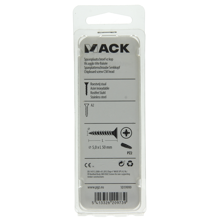 Load image into Gallery viewer, Mack 1019999 - spaanplaatschroef vz kop rvs 25 st 5,0 x 50 mm | 5 stuks
