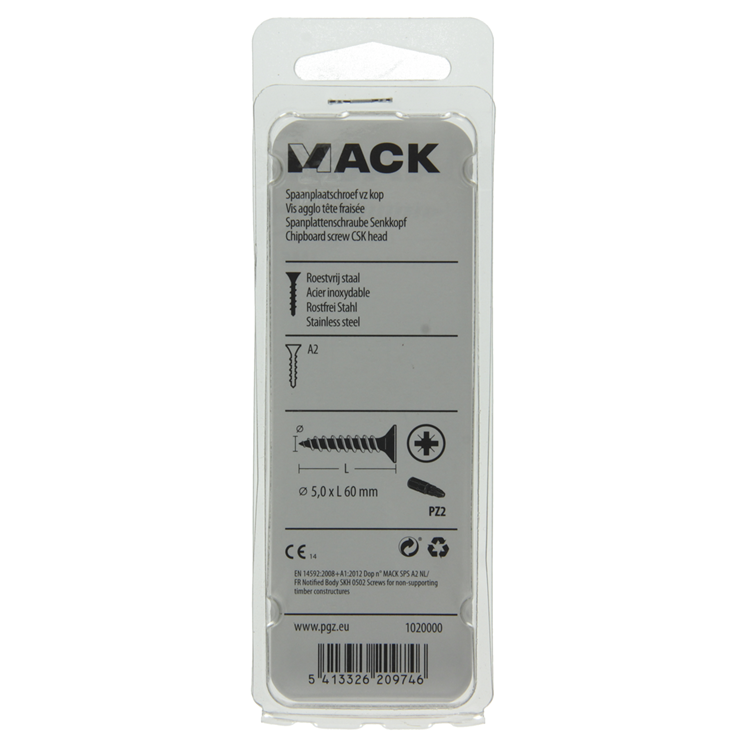 Load image into Gallery viewer, Mack 1020000 - spaanplaatschroef vz kop rvs 20 st 5,0 x 60 mm | 5 stuks