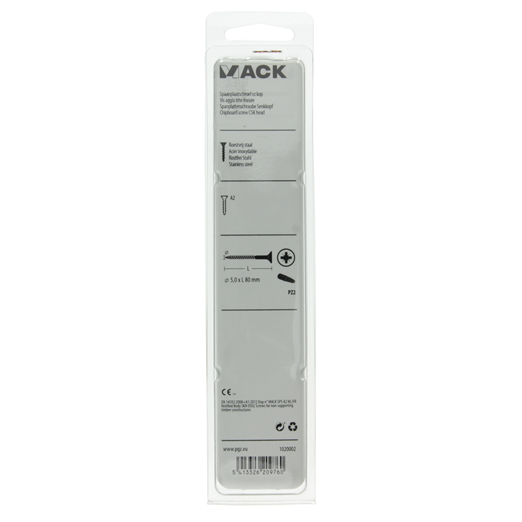 Load image into Gallery viewer, Mack 1020002 - spaanplaatschroef vz kop rvs 15 st 5,0 x 80 mm | 5 stuks