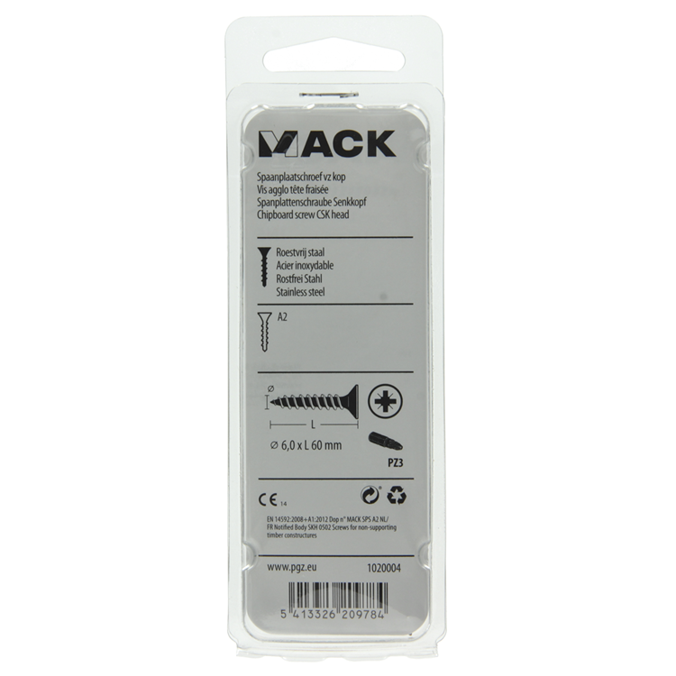 Load image into Gallery viewer, Mack 1020004 - spaanplaatschroef vz kop rvs 16 st 6,0 x 60 mm | 5 stuks