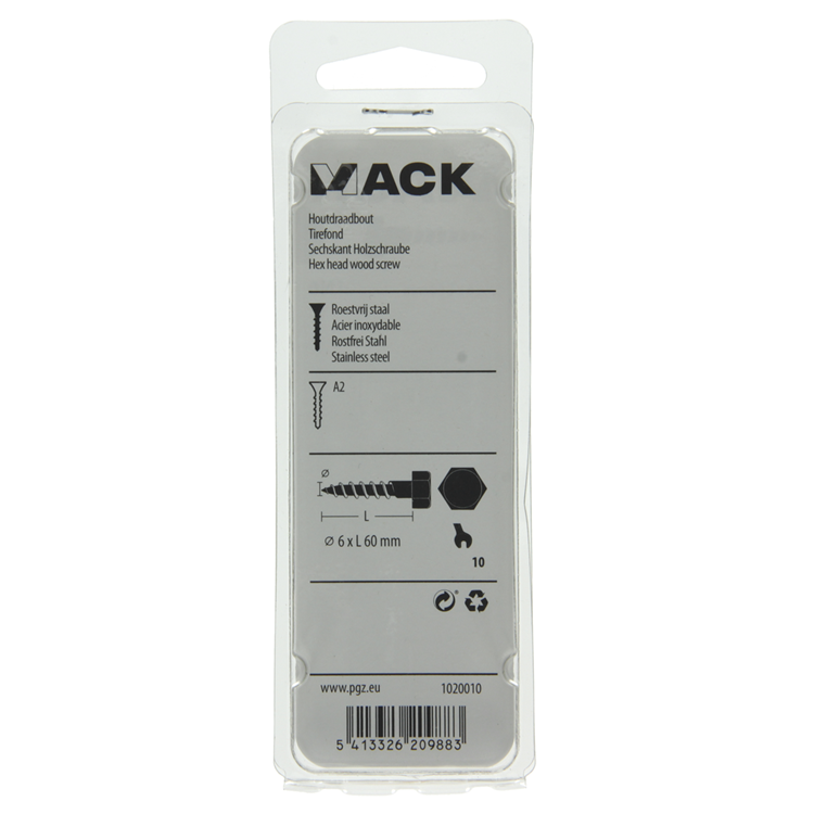 Load image into Gallery viewer, Mack 1020010 - houtdraadbout roestvrijstaal 10 st 6 x 60 mm | 5 stuks
