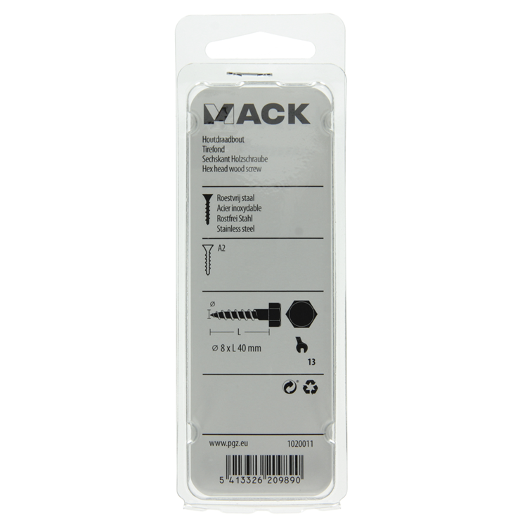 Load image into Gallery viewer, Mack 1020011 - houtdraadbout roestvrijstaal 10 st 8 x 40 mm | 5 stuks