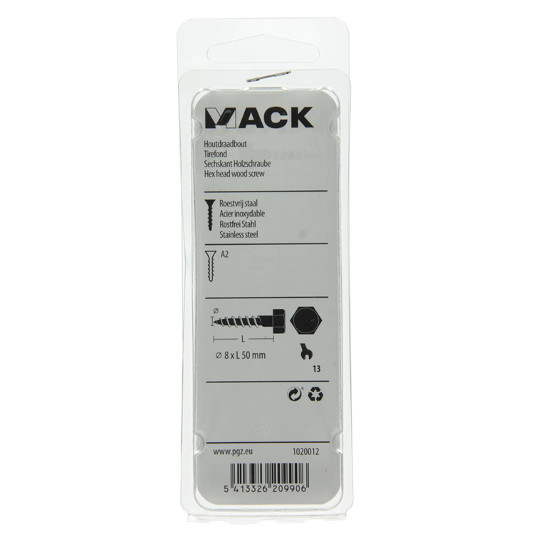 Load image into Gallery viewer, Mack 1020012 - houtdraadbout roestvrijstaal 8 st 8 x 50 mm | 5 stuks