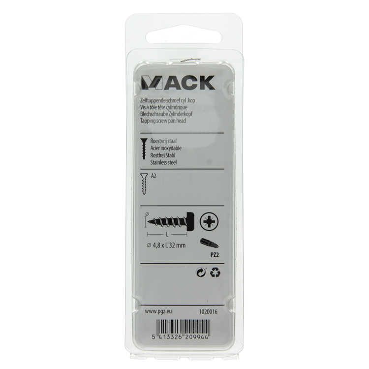 Load image into Gallery viewer, Mack 1020016 - zelftappende schroef cyl.kop a2 20 st 4,8 x 32 mm | 5 stuks