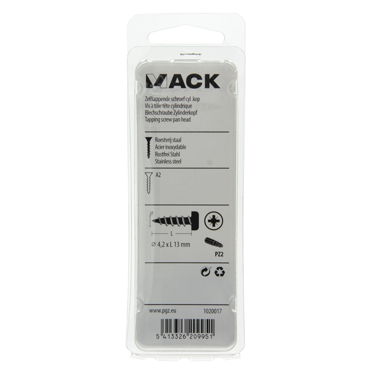 Load image into Gallery viewer, Mack 1020017 - zelftappende schroef cyl.kop a2 44 st 4,2 x 13 mm | 5 stuks