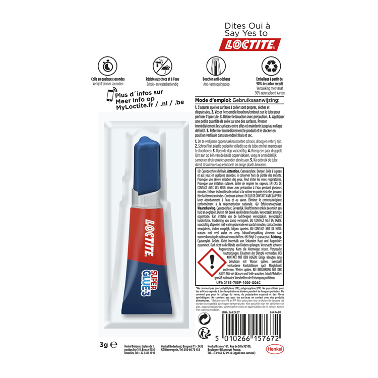 Load image into Gallery viewer, Loctite original 3 g extra sterke secondelijm | krachtige hechting voor diverse materialen zoals rubber, metaal, kunststof, keramiek, hout, leder, porselein en meer | snelle en betrouwbare reparaties in seconden.