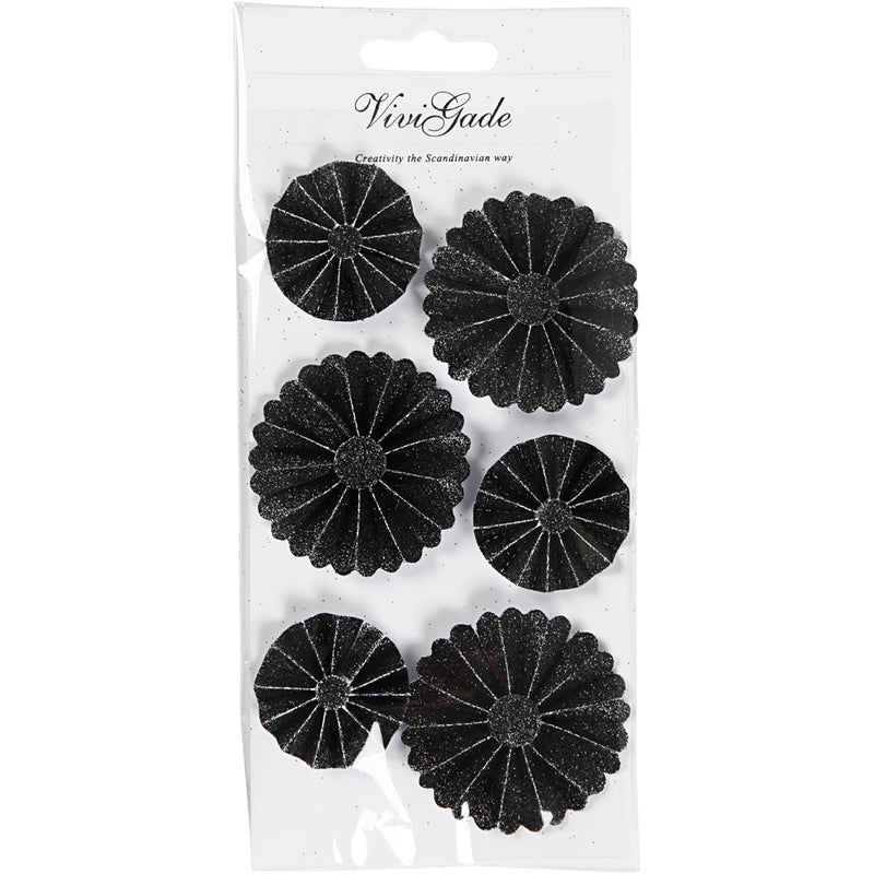 Afbeelding laden in galerijviewer, Https: www.cchobby.nl rosettes-d-35-50-mm-zwart-glitter-6-stuk-1-doos