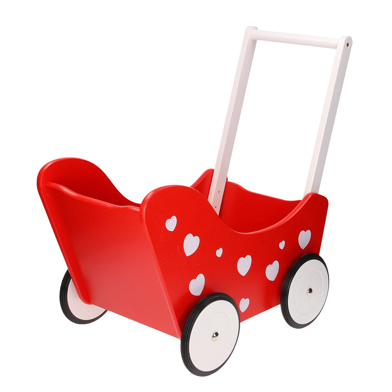 Load image into Gallery viewer, Playwood poppenwagen rood met hartjes