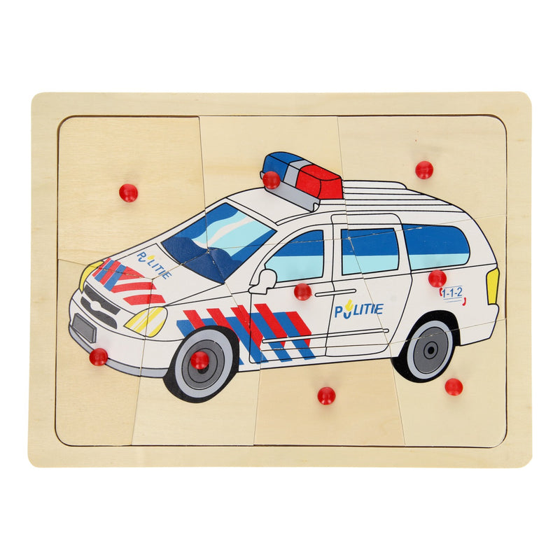 Load image into Gallery viewer, Playwood houten puzzel politie auto 9 delig hout