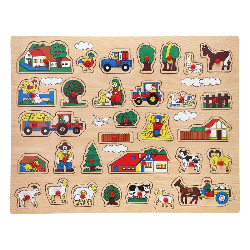 Afbeelding laden in galerijviewer, Playwood houten noppenpuzzel boerderij extra groot - 32st.