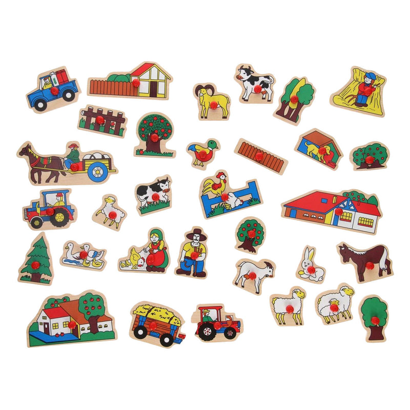 Afbeelding laden in galerijviewer, Playwood houten noppenpuzzel boerderij extra groot - 32st.