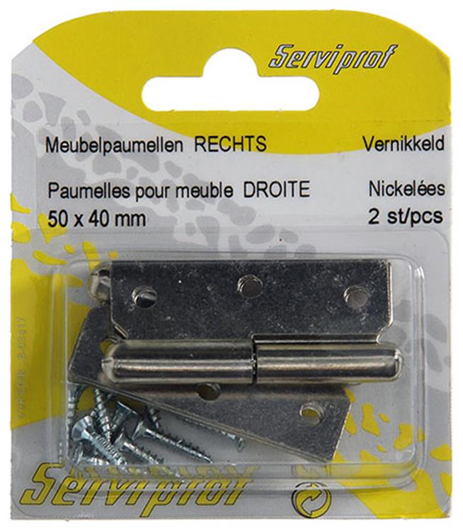 Afbeelding laden in galerijviewer, Mack 1013465 - 2 meubelpaumellen rechts vernikkeld h 50 x b 40 mm | 5 stuks