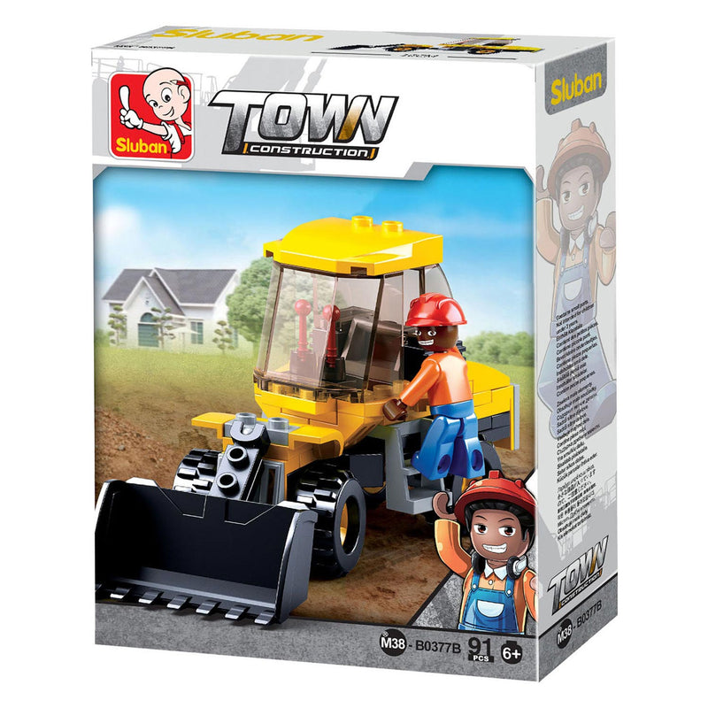 Load image into Gallery viewer, Sluban wheel loader kleine shovel bouwspeelgoed kinderen vanaf 6 jaar – constructiespeelgoed modelbouw – bouwdoos met 91 bouwstenen – m38-b0377b