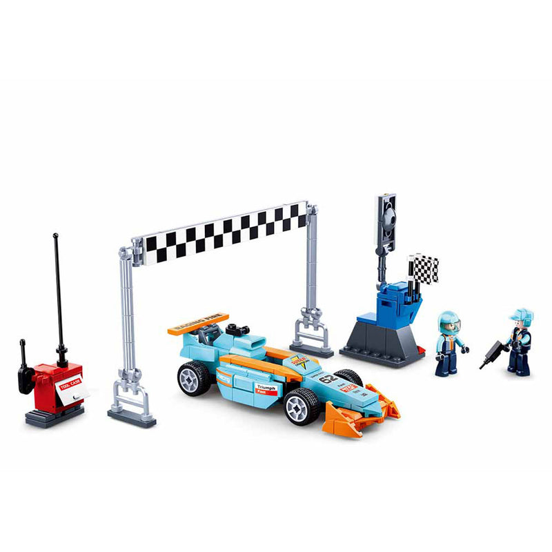 Load image into Gallery viewer, Sluban racing team klein circuit bouwspeelgoed kinderen vanaf 6 jaar – constructiespeelgoed bouwdoos met 210 bouwstenen – m38-b0762